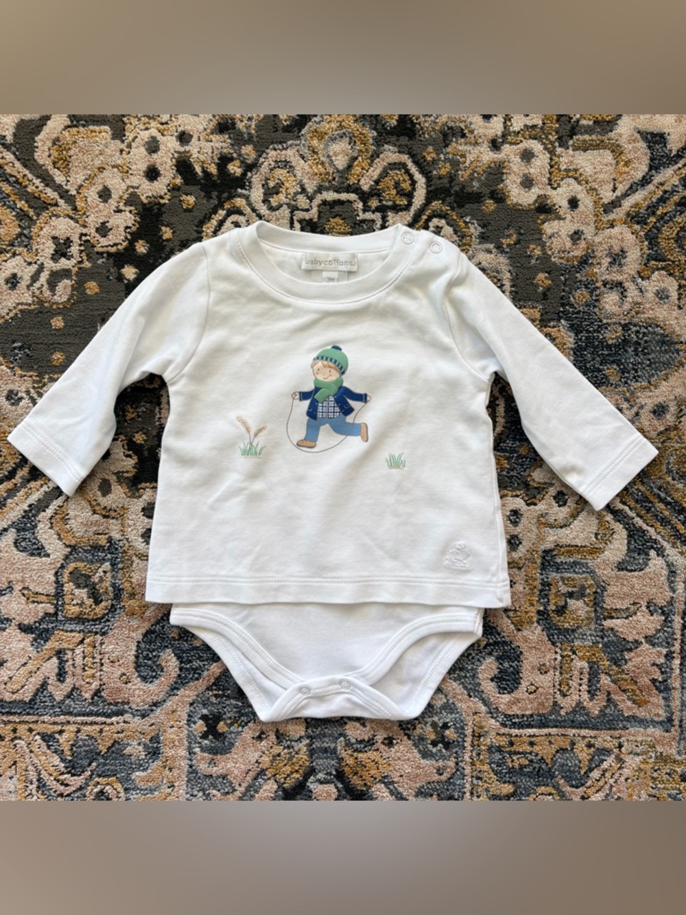 babycottons White Baby Bodysuit with Subtle Logo Trim